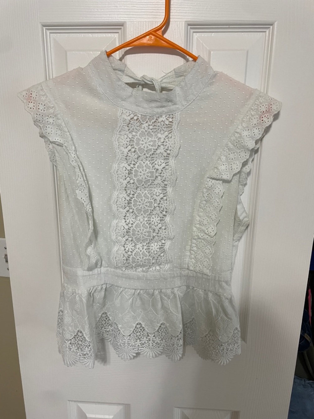 White Lace Ruffle Sleeve Women's Top